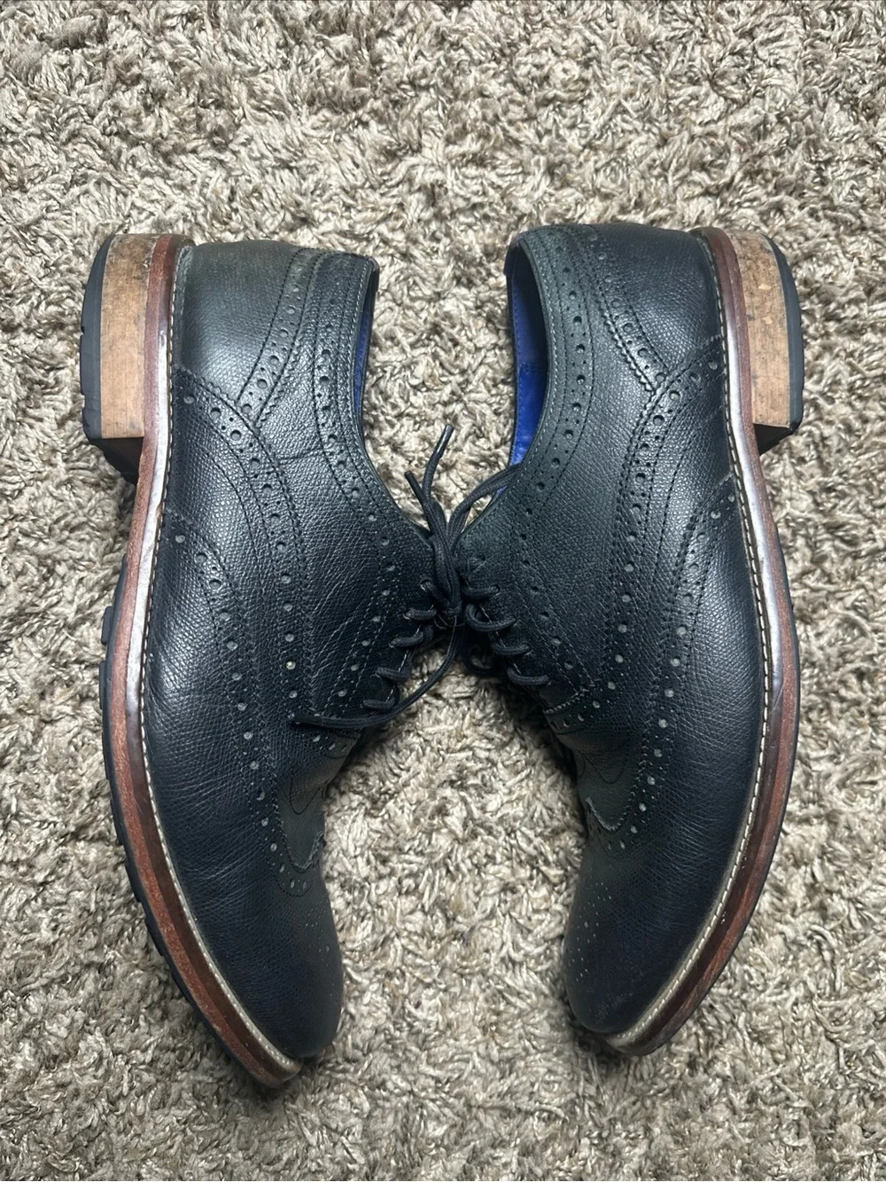 Ted Baker GURI7 Black Pebbled Leather Wingtip Brogue Oxfords Men’s 11